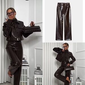 ZARA STRAIGHT-LEG FAUX LEATHER ANIMAL EMBOSSED